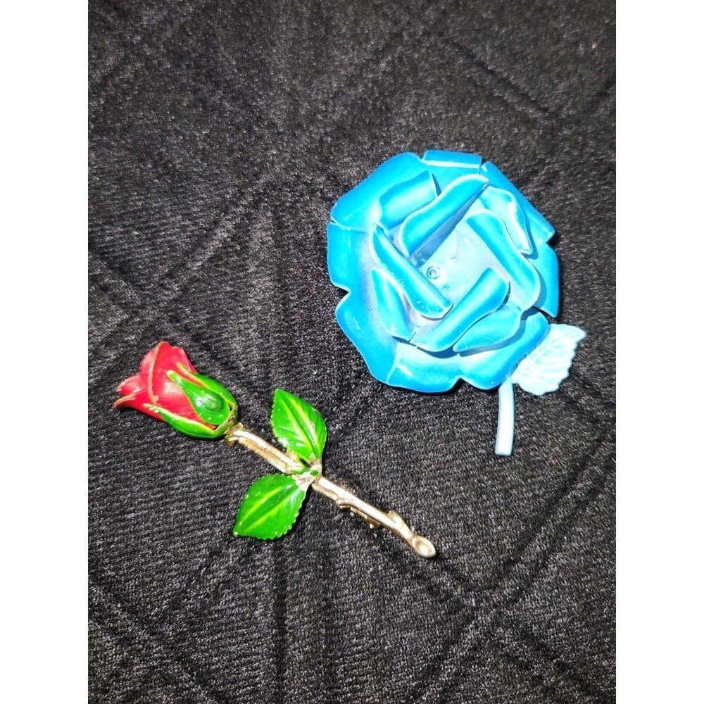 Vintage Enamel Flower Brooch Pin Lot of 2 Roses